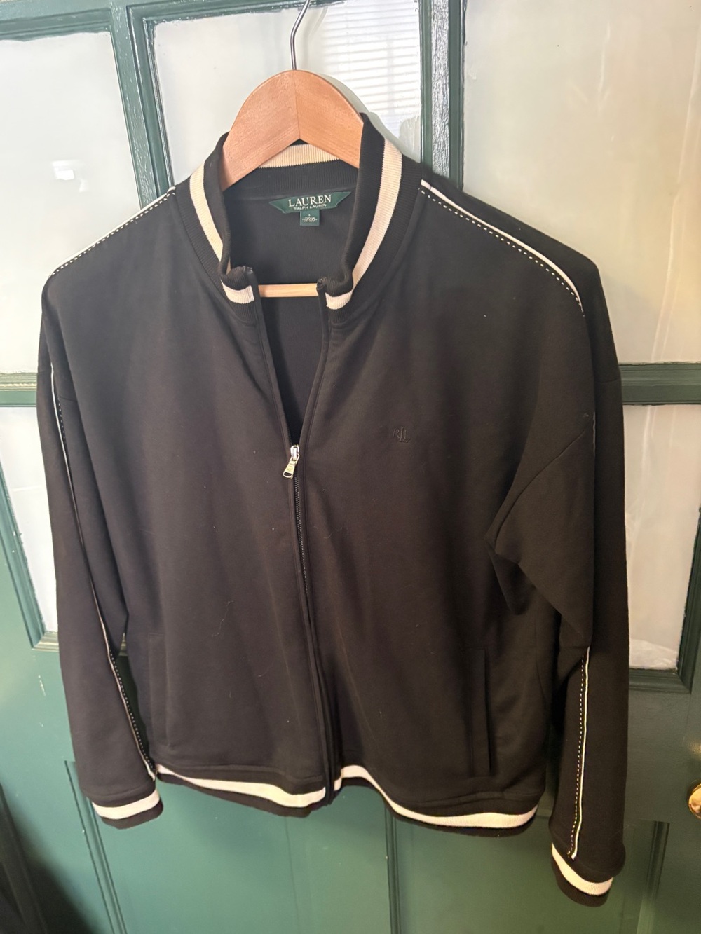 Ralph Lauren Black Jacket with White Stripe Trim